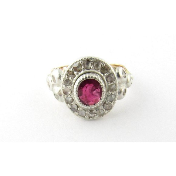 10K Yellow Gold Rose Cut Diamond Lab Created Ruby Floral Ring 6.5 #13925 - Picture 3 of 10